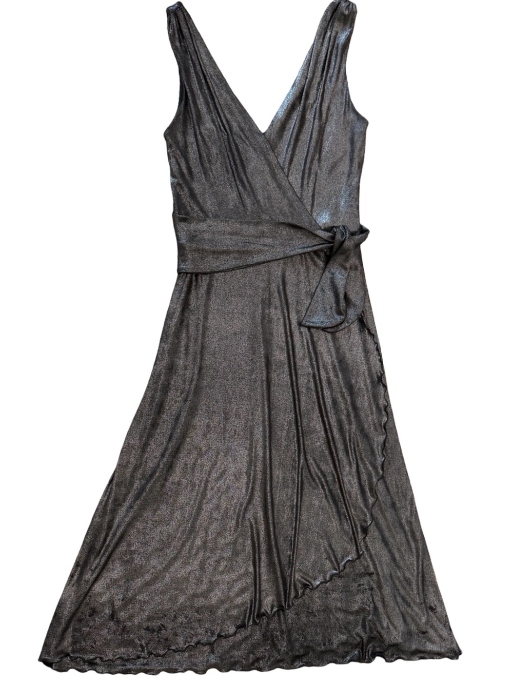 Vintage 90's Betsey Johnson Metallic Faux Wrap Midi Dress